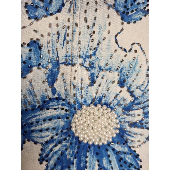 Vintage PJ Shernda Y2K Acid Wash Floral Beaded Pearl Jean Jacket Size Large - Picture 10 of 13